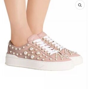 Stuart Weitzman Sz 39.5 Shoes Pearline buff Pink Pearl-Embellished Sneakers